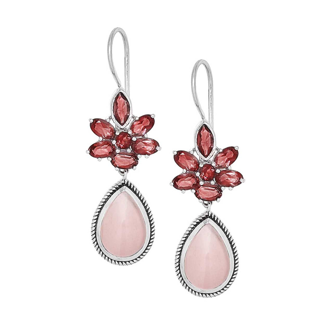 Pink Opal and Garnet Drop Earrings