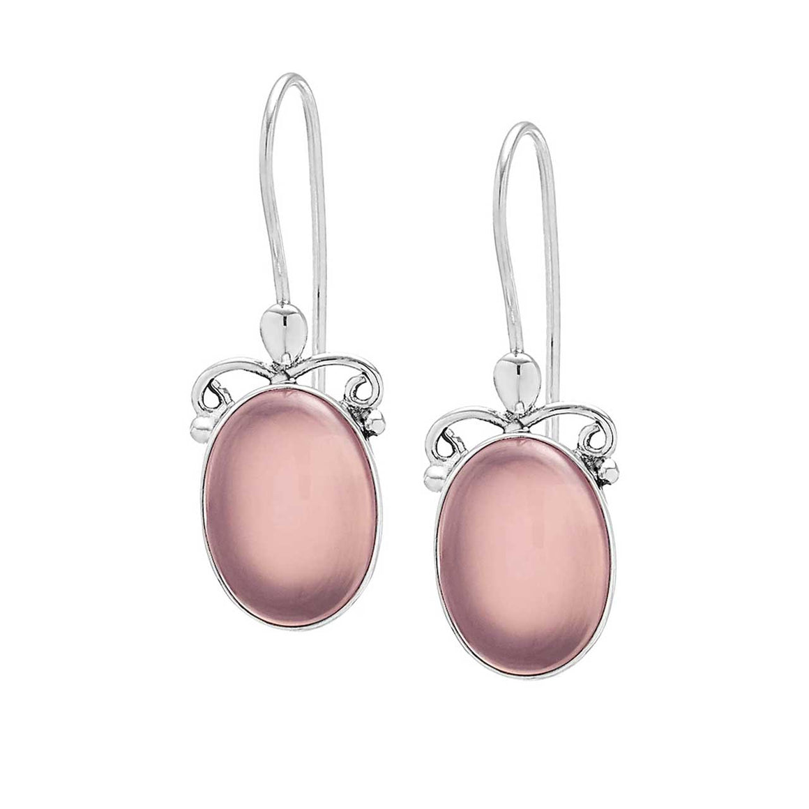 Pink Chalcedony Oval Drop Earrings