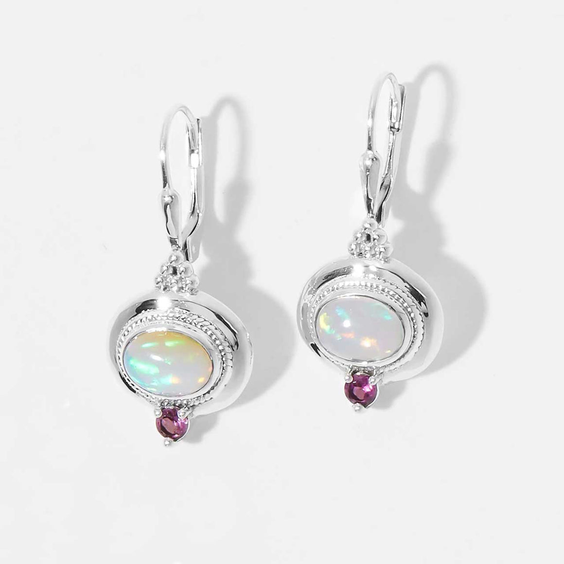 Opal and Rhodolite Earrings