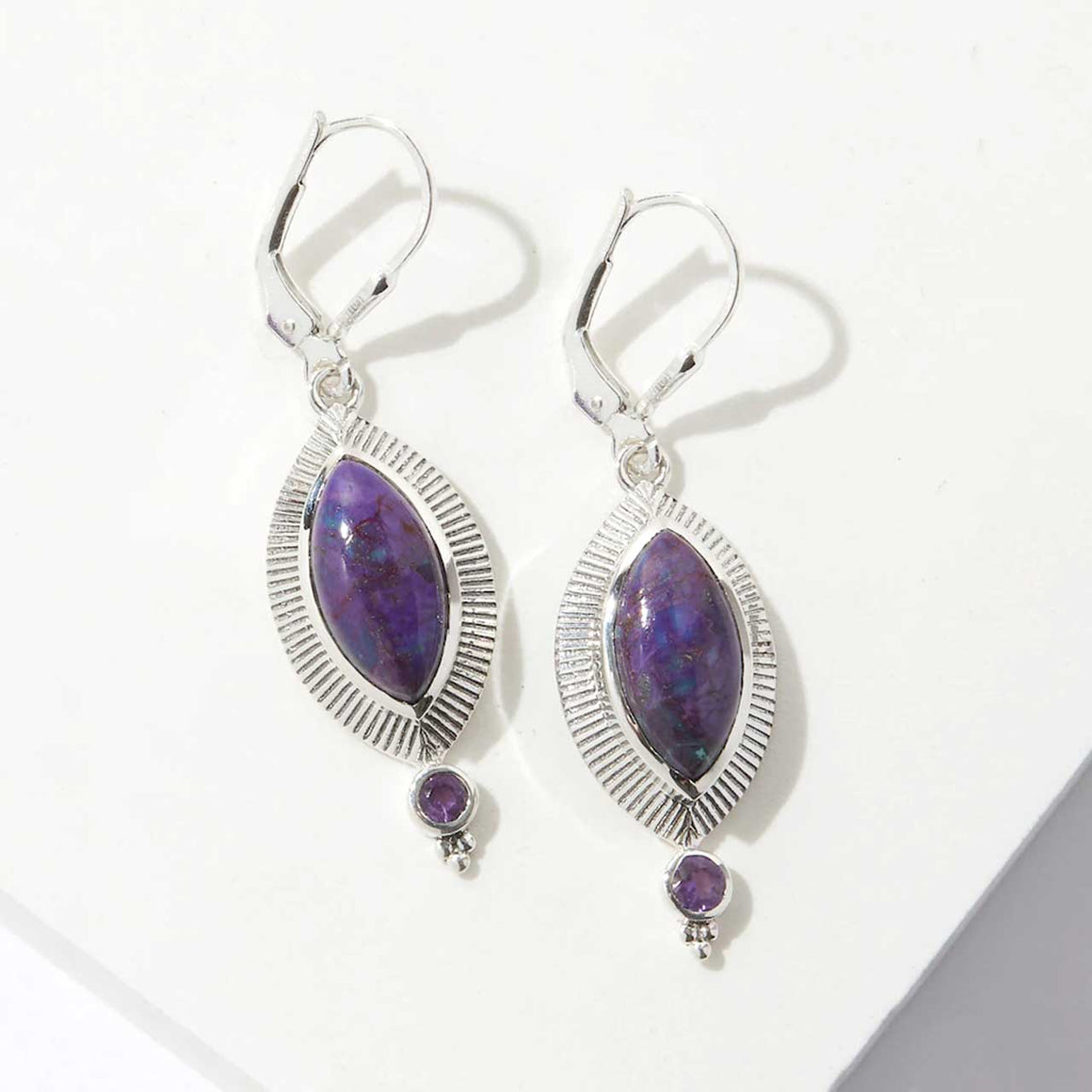 Purple Turquoise Marquise and Amethyst Earrings