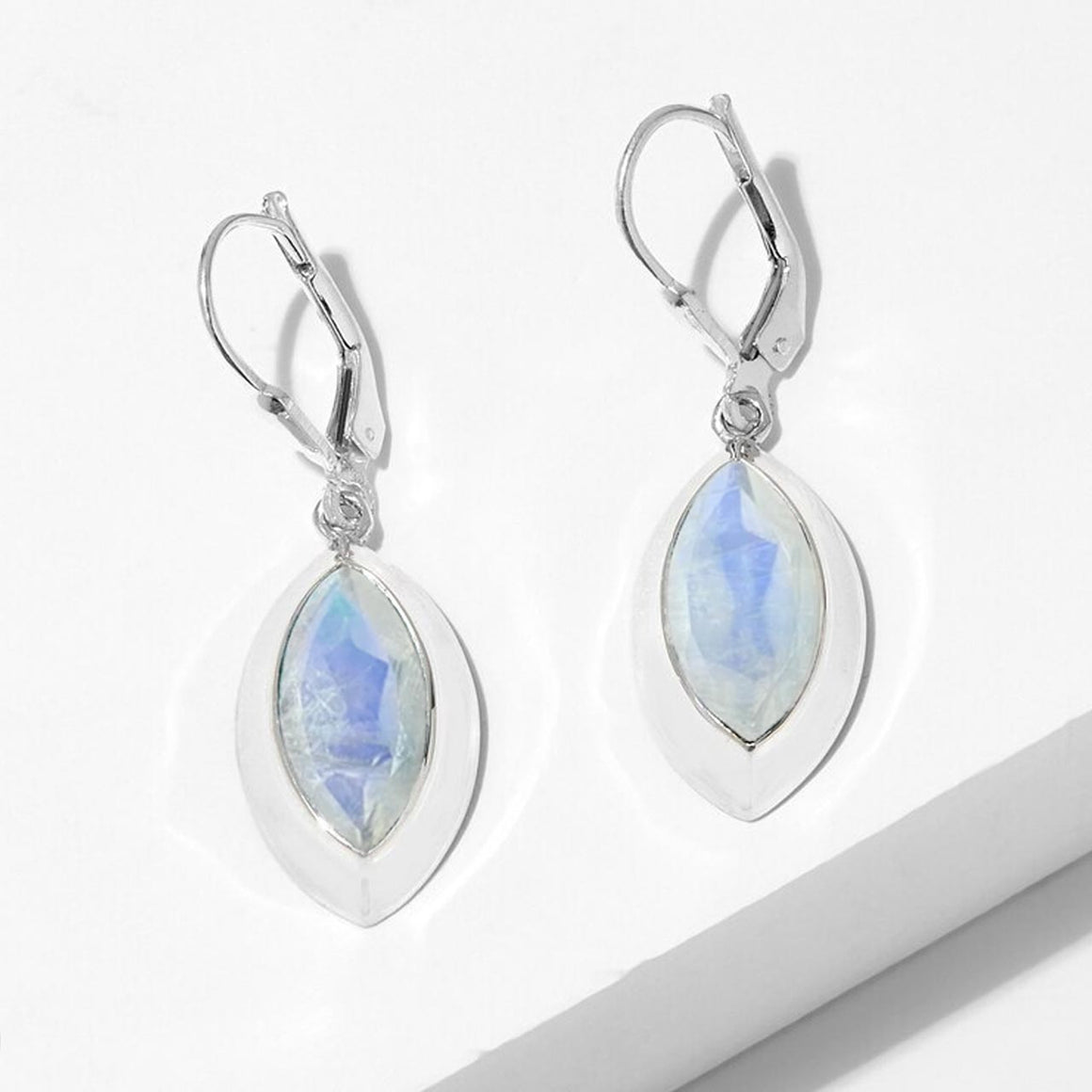 Rainbow Moonstone Marquise Drop Earrings