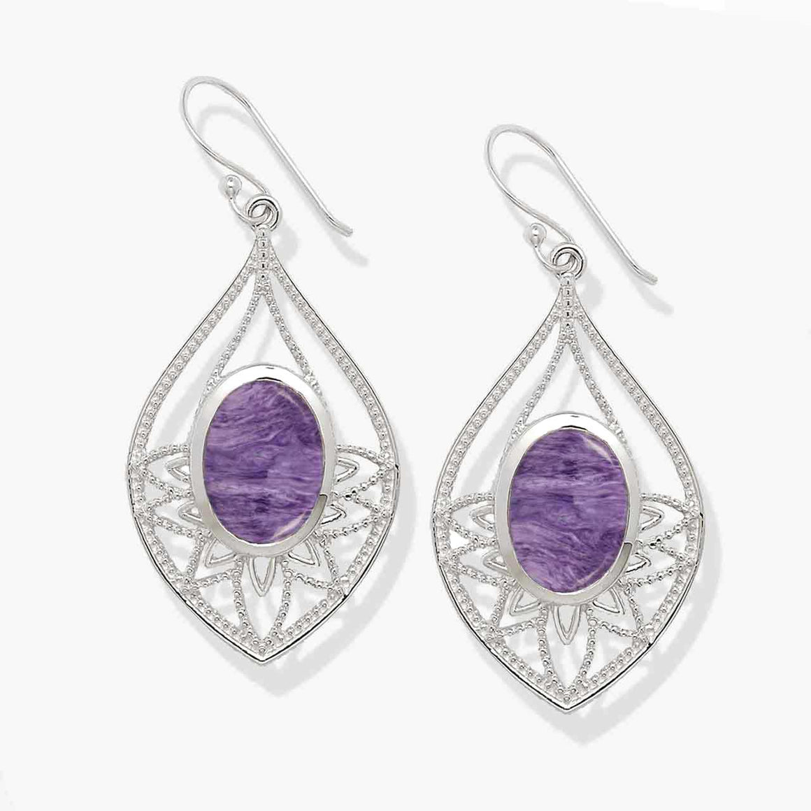 Charoite Silver Burst Earrings