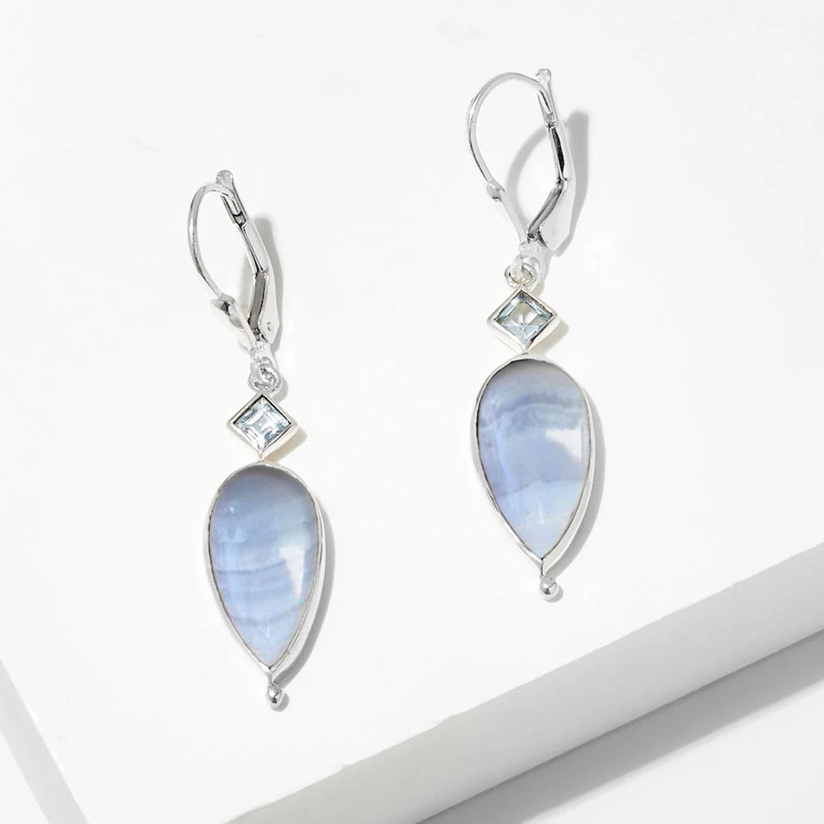 Blue Lace Agate and Blue Topaz Drop Earrings