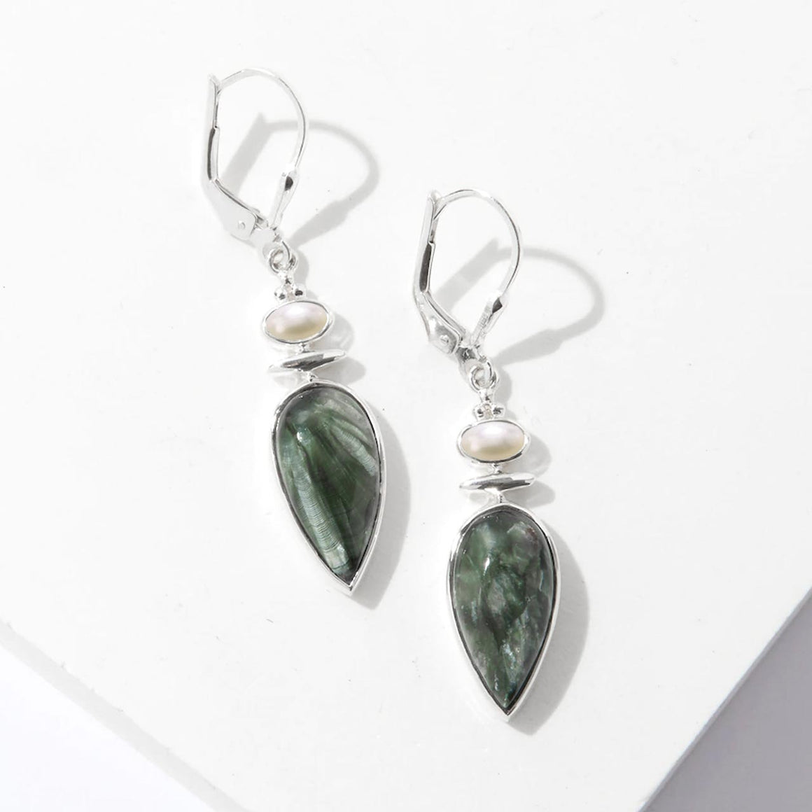 Seraphinite and Freshwater Pearl Earrings