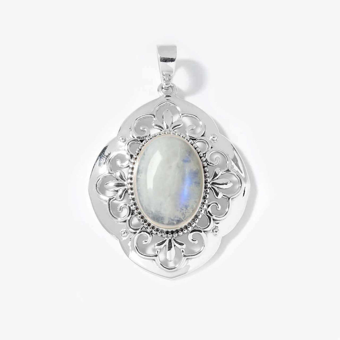 Rainbow Moonstone Scrollwork Pendant