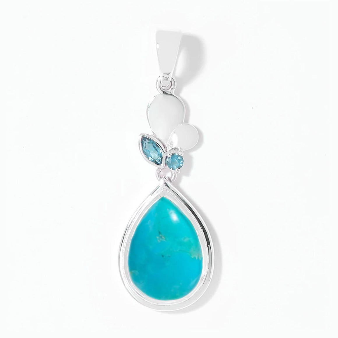 Mohave Turquoise and Blue Topaz Silver Leaf Pendant