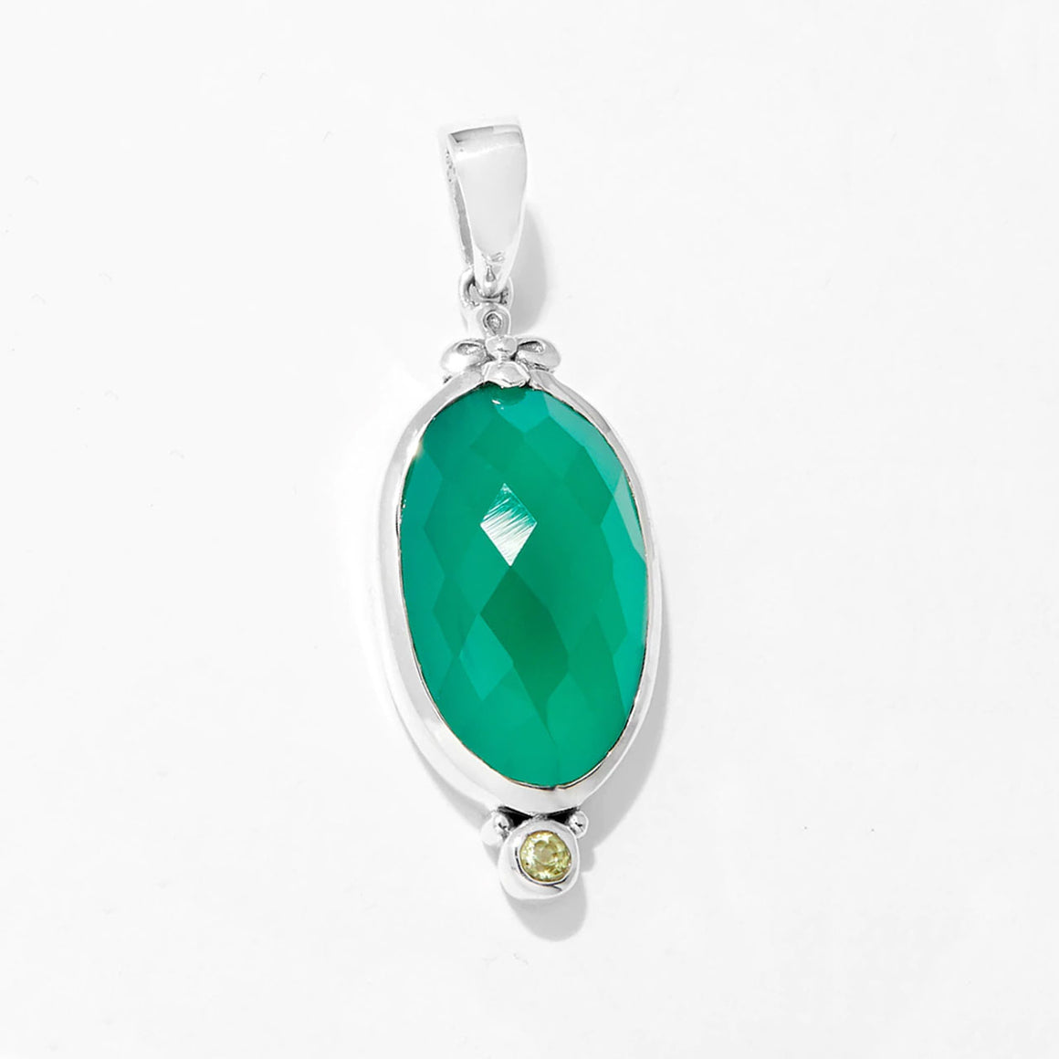 Green Onyx Checkerboard Cut and Peridot Pendant