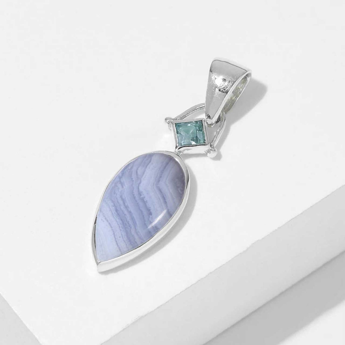 Blue Lace Agate and Blue Topaz Pendant