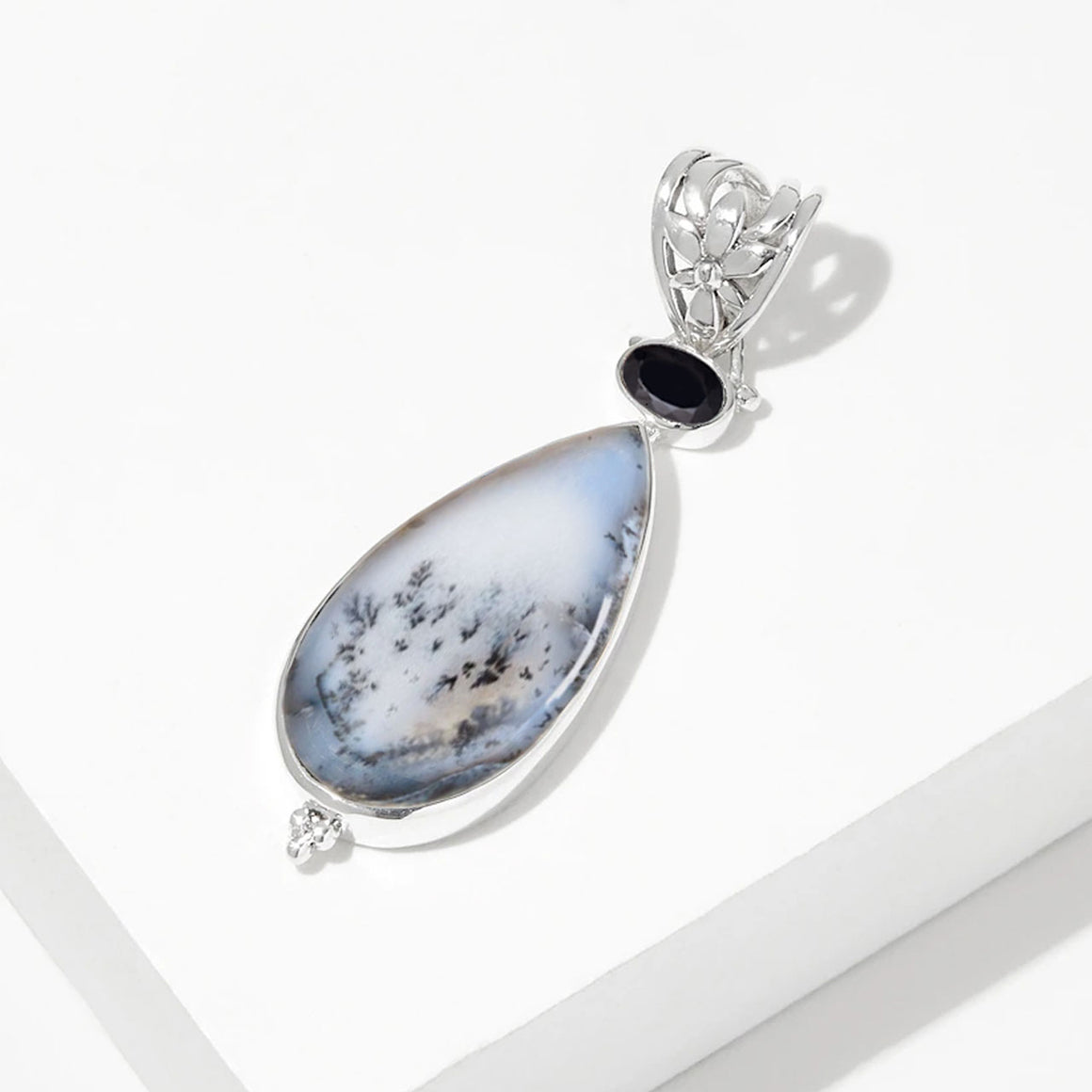 Dendritic Agate and Black Spinel Pendant