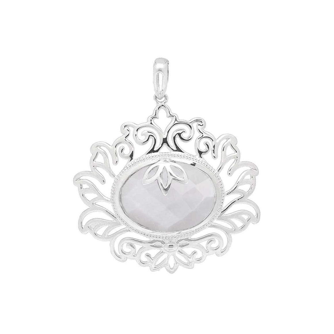 White Moonstone Lotus Pendant