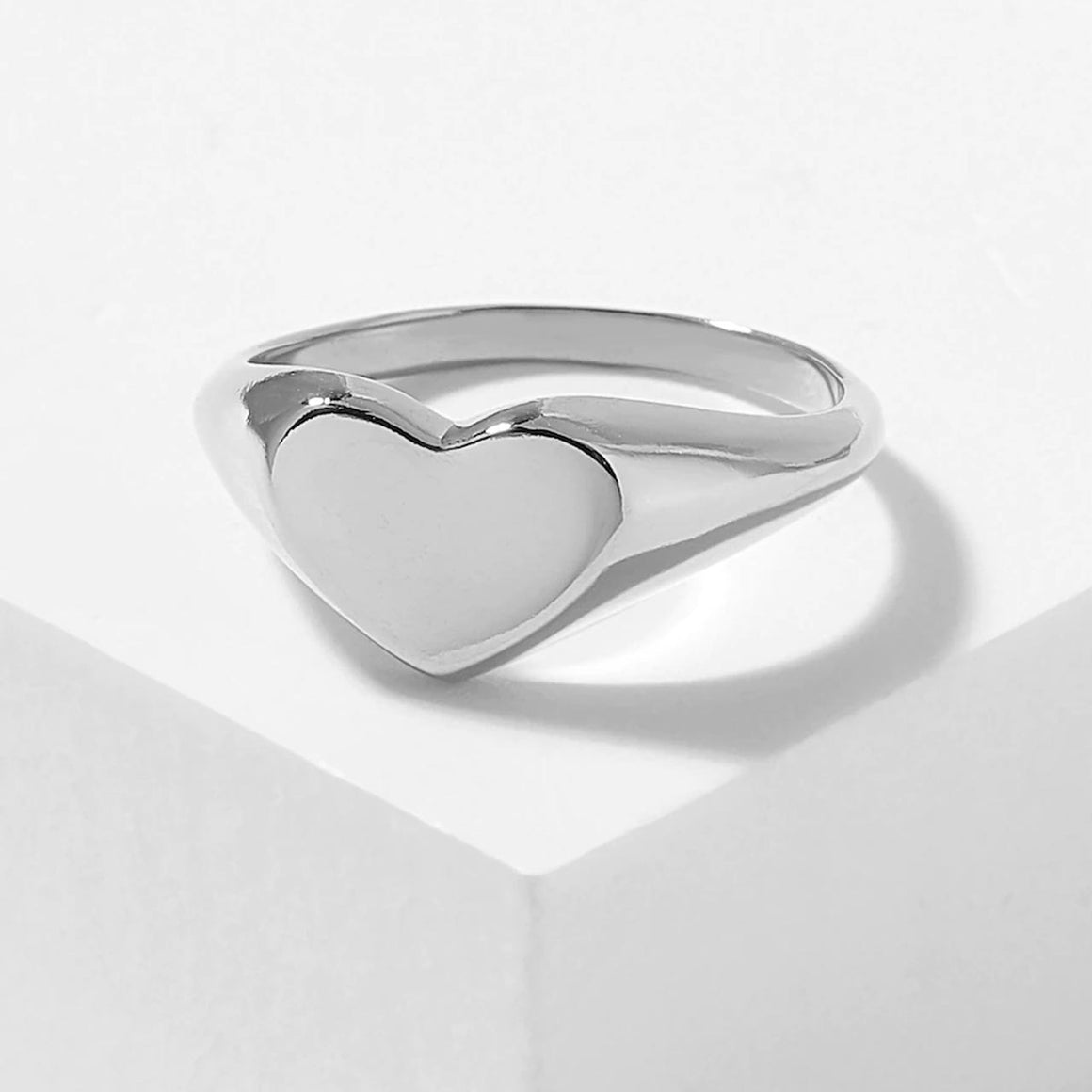 Rhodium Heart Signet Ring