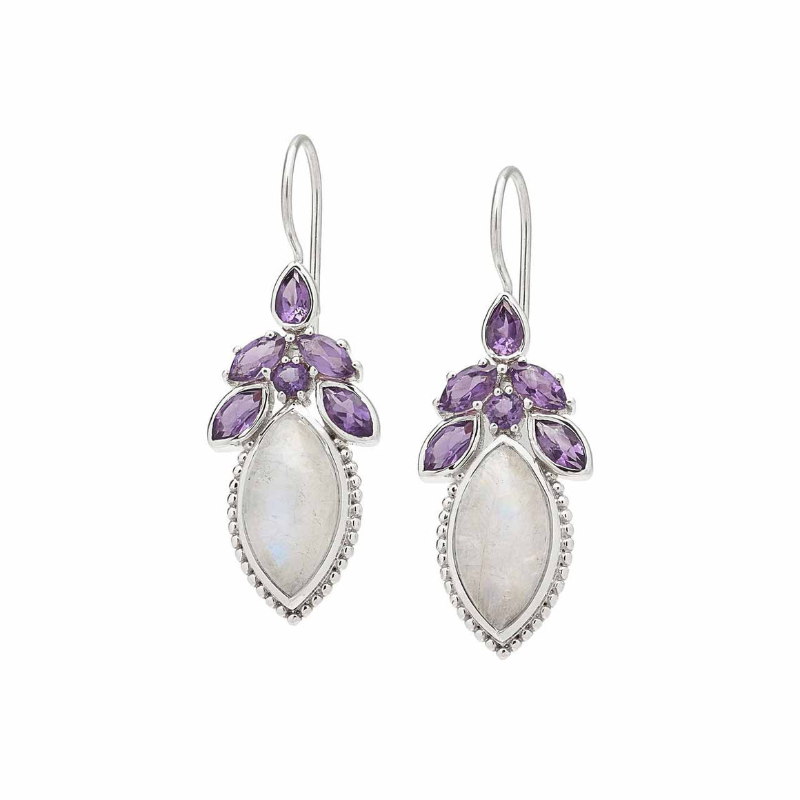 Rainbow Moonstone and Amethyst Earring